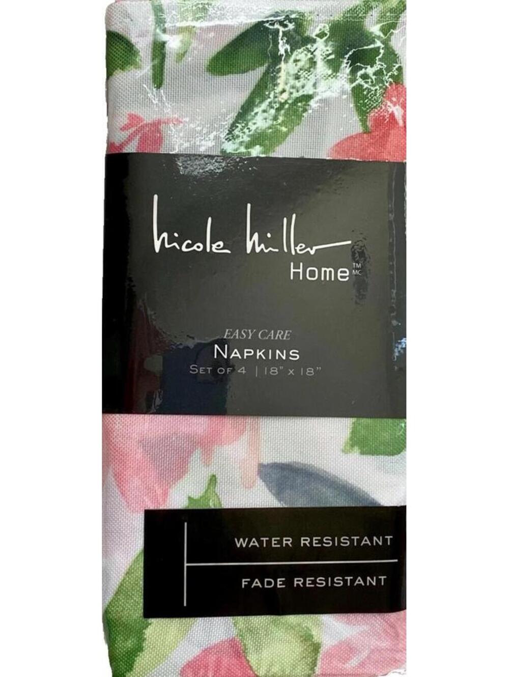 NWT Nicole Miller 4-Pc Pink Sierra Floral Napkin Set of 4 Napkins Square 18x18